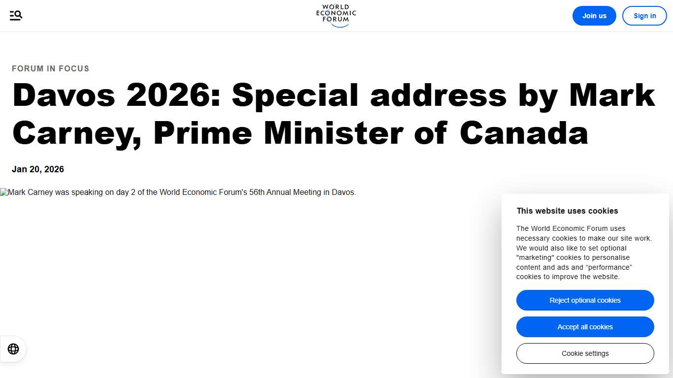 Davos 2026: Special address by Mark Carney, PM of Canada World Economic Forum